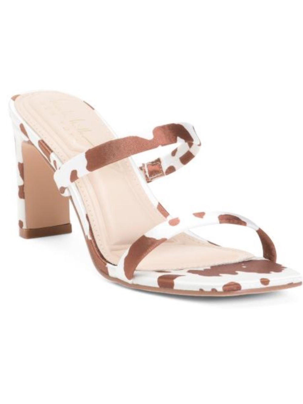 Nicole Miller Women's Brown and White Strappy Block Heel Sandals